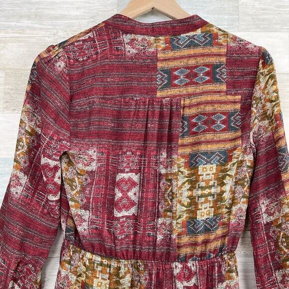 Forever21 Aztec Faux Wrap Cinch Waist Dress Red Orange Casual Womens Small - Picture 5 of 6